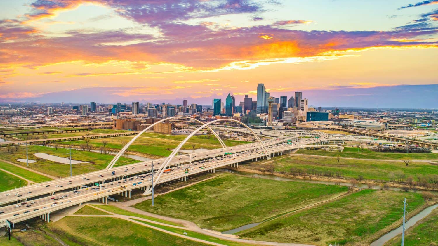 Downtown Dallas, Texas, USA Drone Skyline Aerial Panorama
