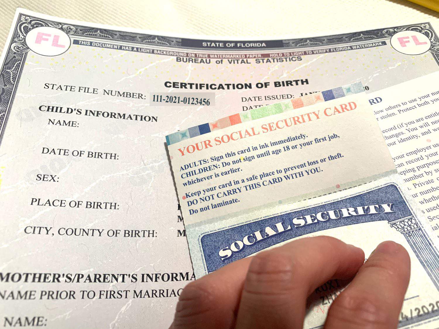 Birth certificate and social security card