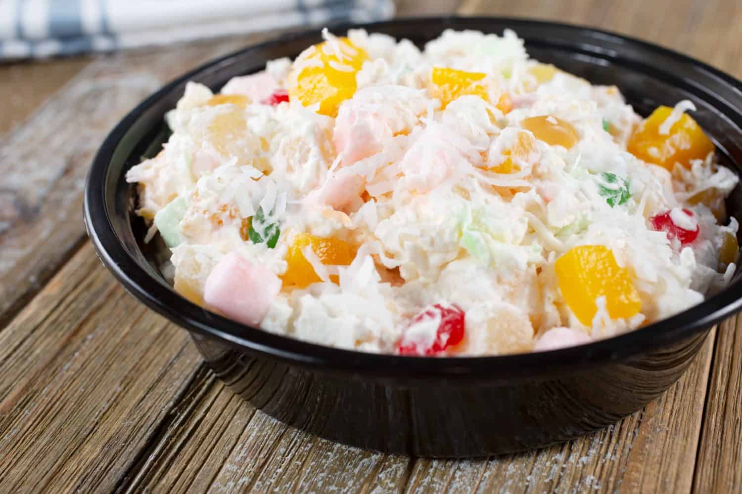 A view of an ambrosia salad.