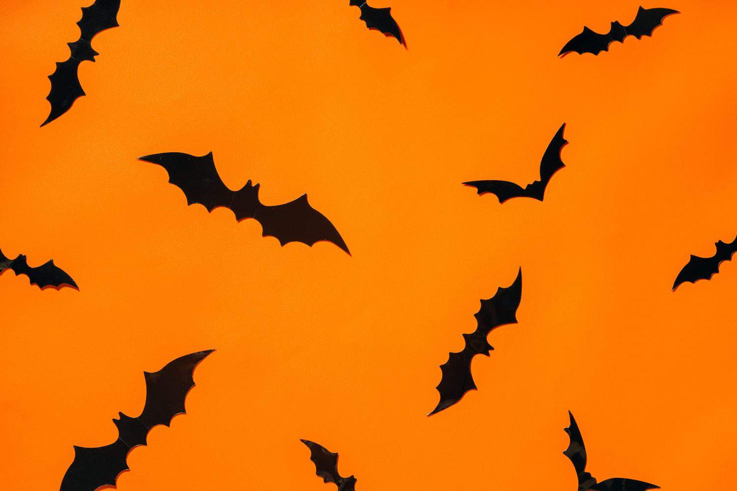 Halloween Background: Flying Bats on Orange