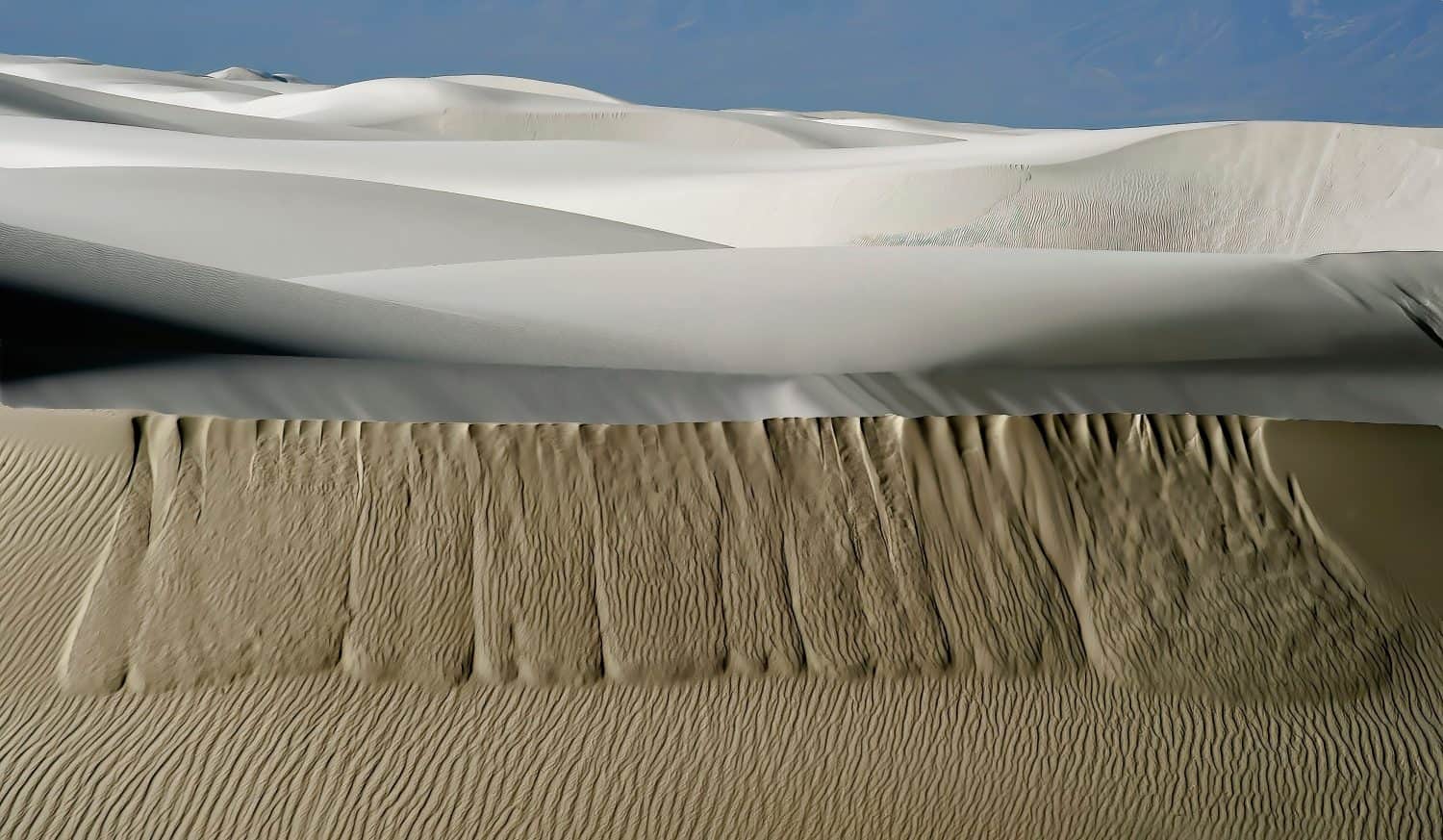 Wind Blown gypsum dunes covering several hundred acres of the New Mexico landscape.