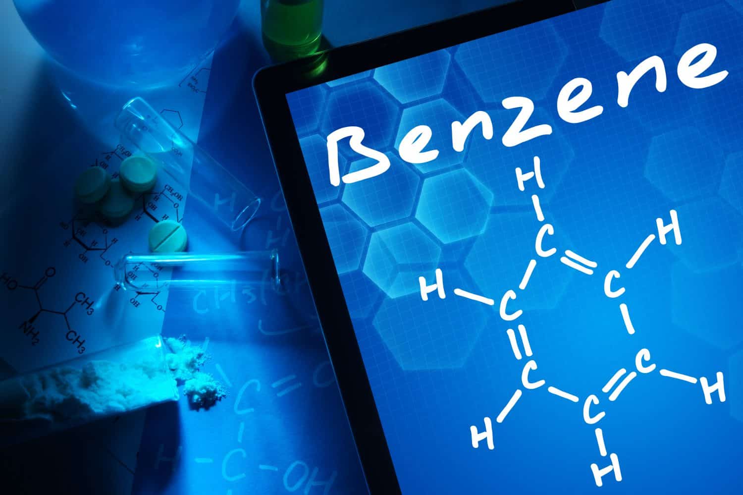 Tablet with the chemical formula of benzene.