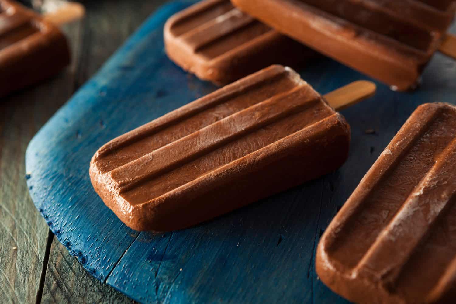 Homemade Cold Chocolate Fudge Popsicles on a Stick