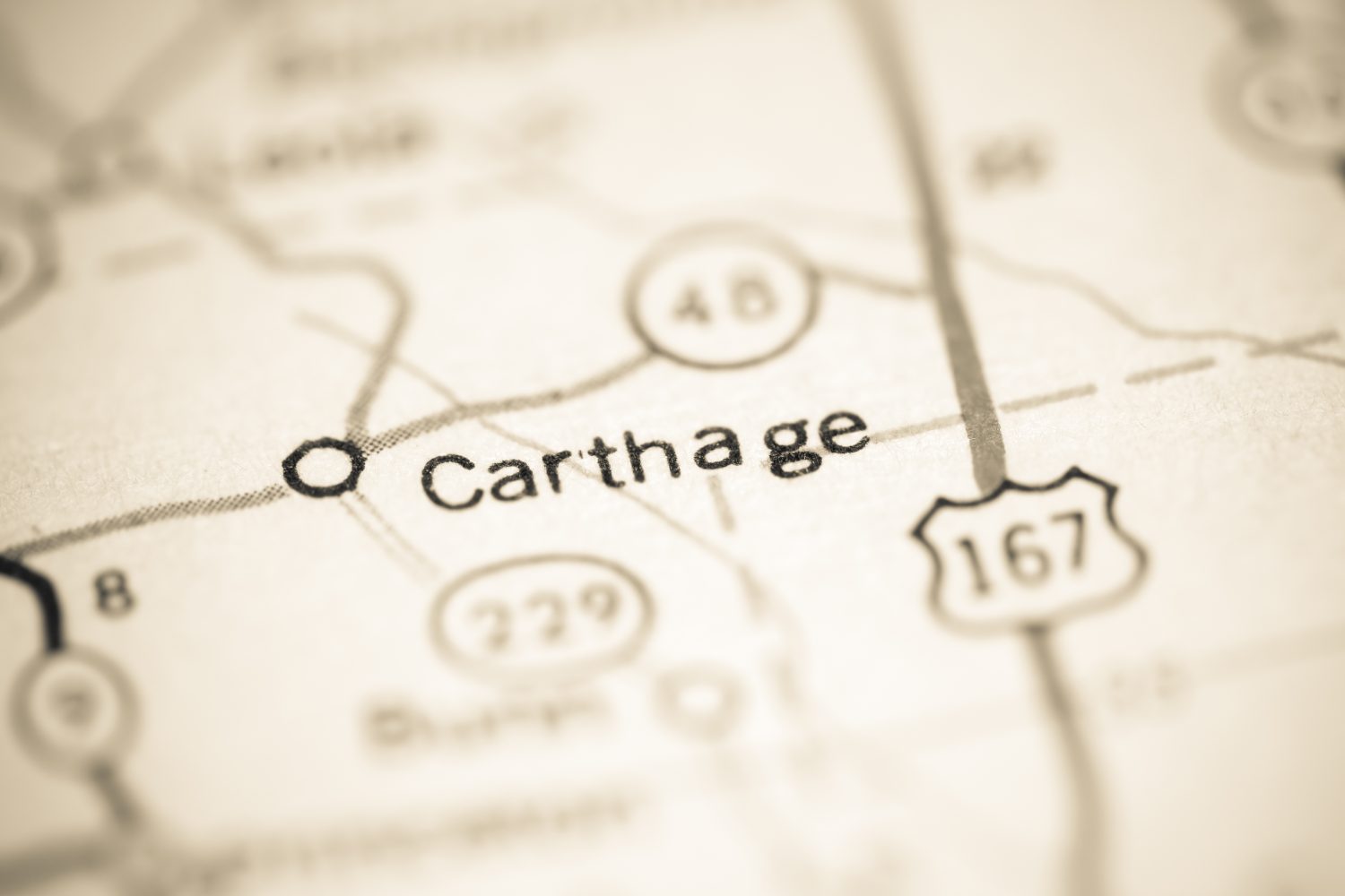 Carthage. Arkansas. USA on a geography map