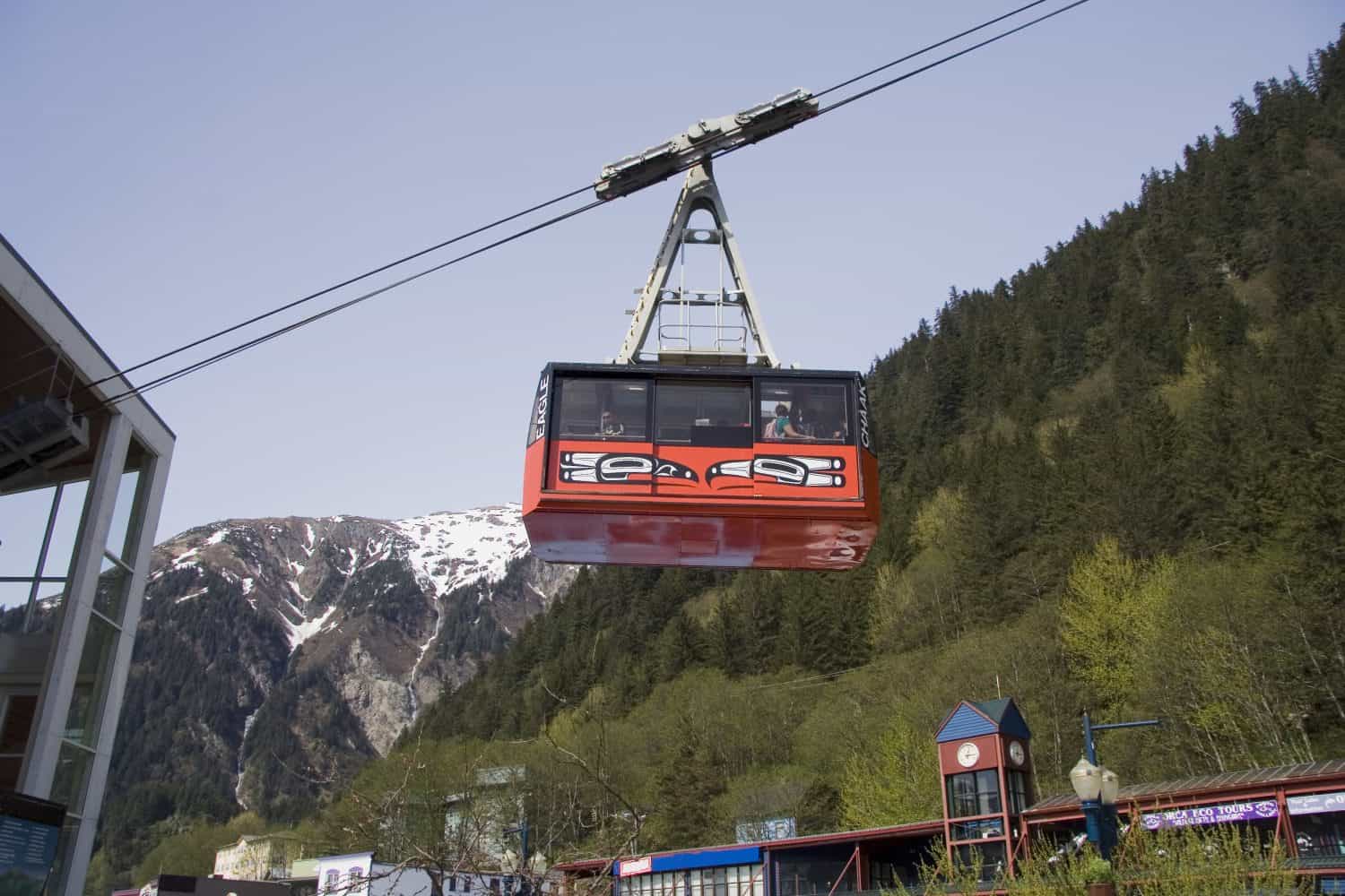 Mount Roberts Tramway in Juneau, Alaska taking riders to the top of the mountain