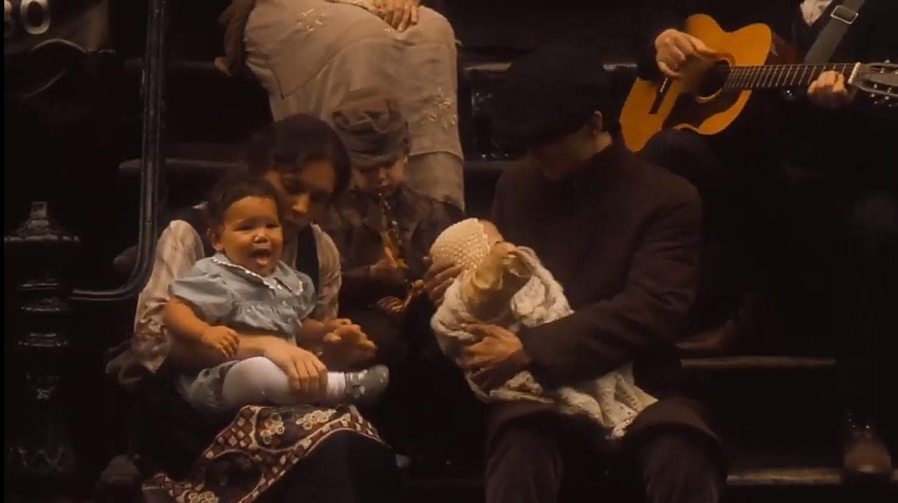 Robert De Niro, Roman Coppola, and Francesca De Sapio in The Godfather Part II (1974)