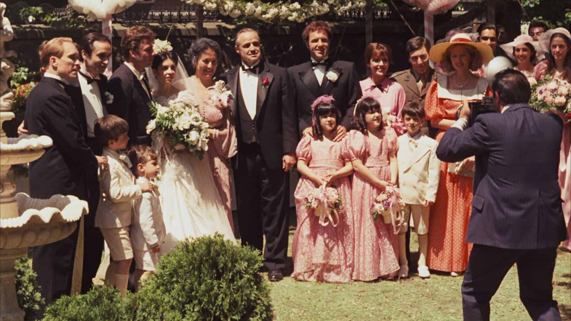 Marlon Brando, Al Pacino, Robert Duvall, James Caan, John Cazale, Julie Gregg, and Morgana King in The Godfather (1972)