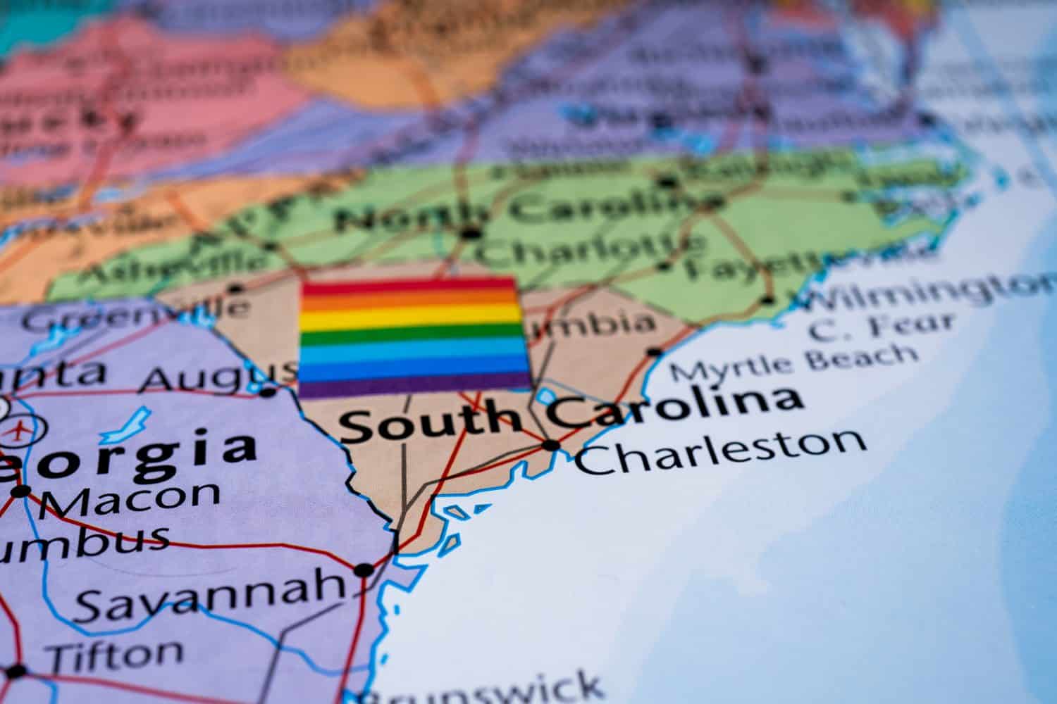 South Carolina with lgbt flag background