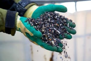 Plastic granulate in a plastic waste recycling plant