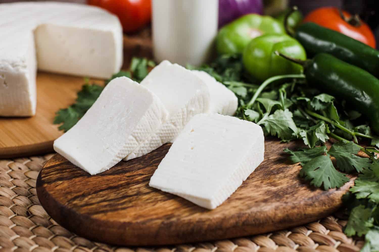 Mexican white panela cheese with fresh ingredients in Mexico Latin America