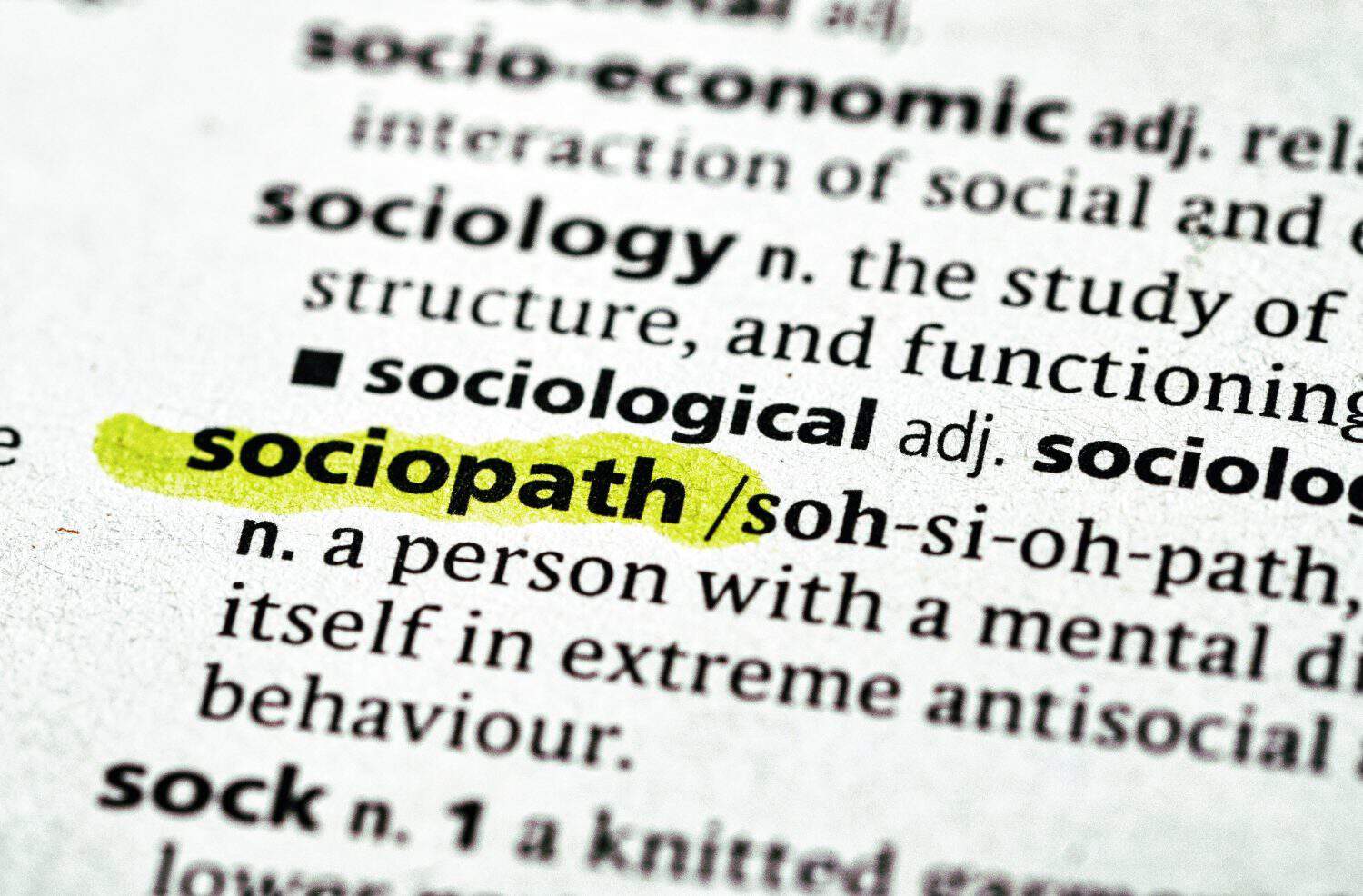 close up photo of the word sociopath