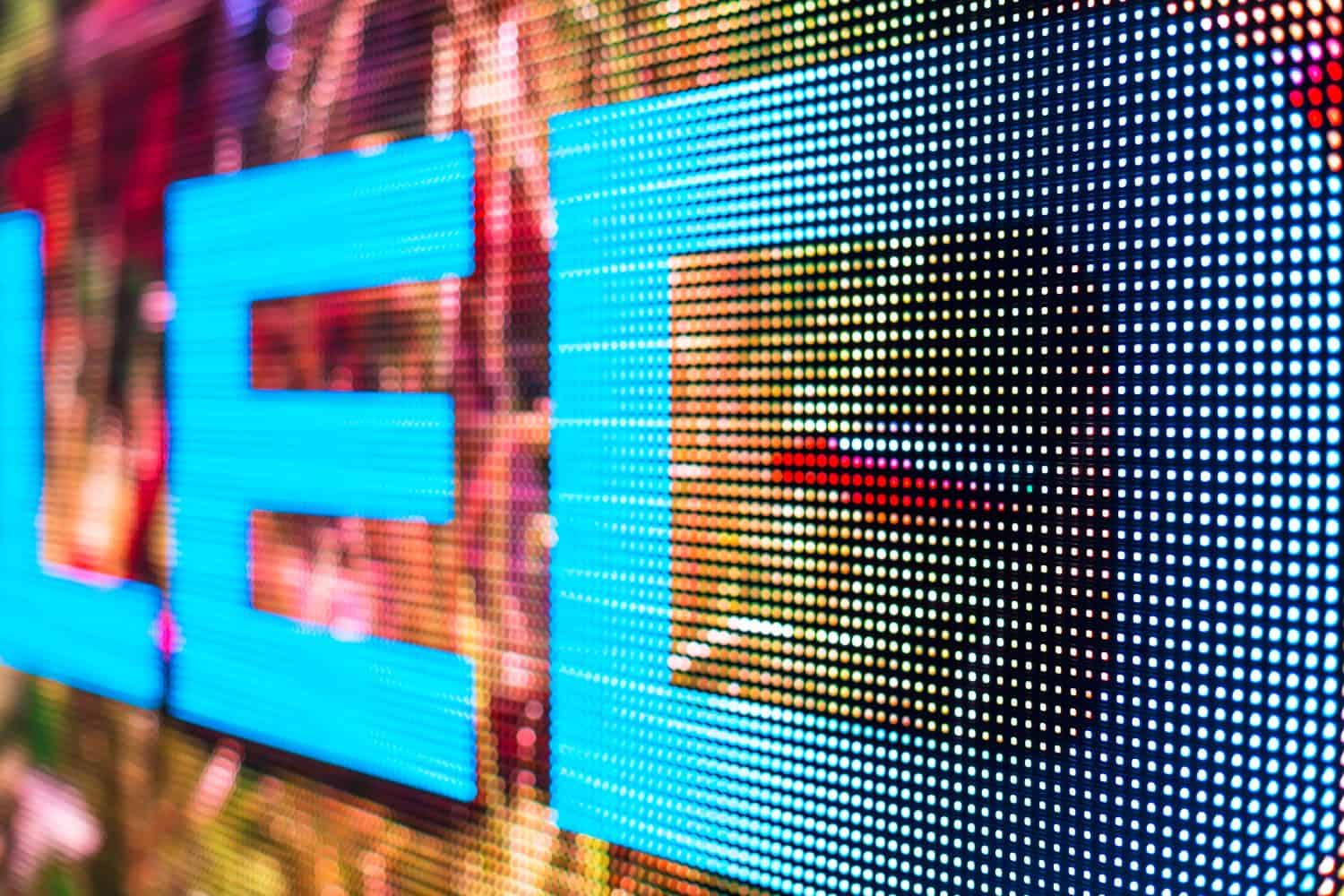 Bright colored LED sign at the LED smd screen - close up background