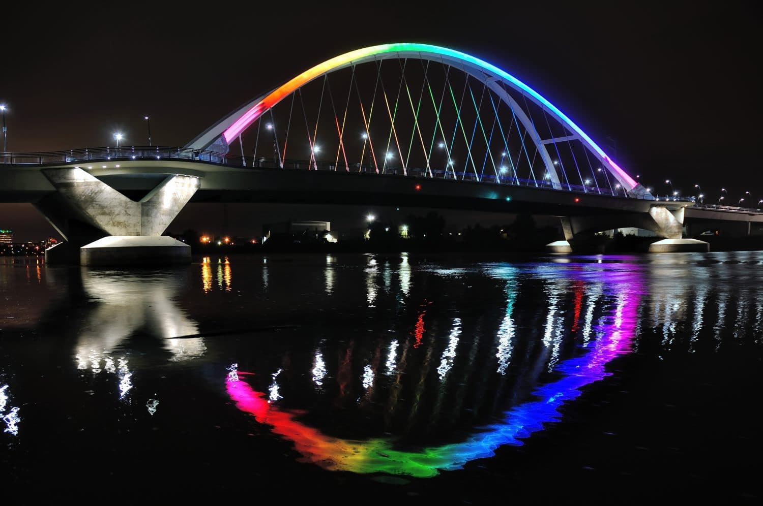 Lowry Avenue Bridge in Minneapolis lit in Rainbow Colors in Honor of Orlando Victims