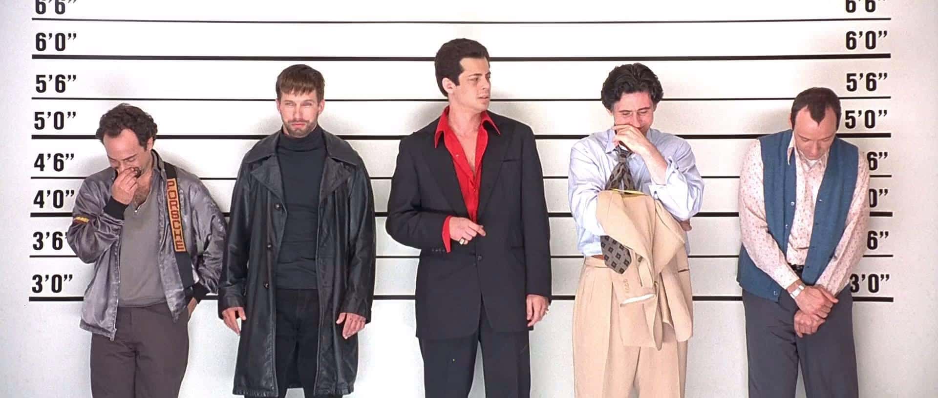 Kevin Spacey, Stephen Baldwin, Gabriel Byrne, Benicio Del Toro, and Kevin Pollak in The Usual Suspects (1995)