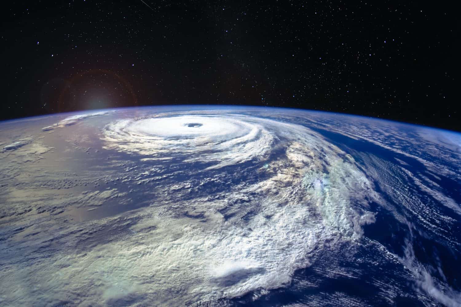 Hurricane Florence over the Atlantics close to the US coast, viewed from the space station. Gaping eye of a category 4 hurricane. Elements of this image furnished by NASA.