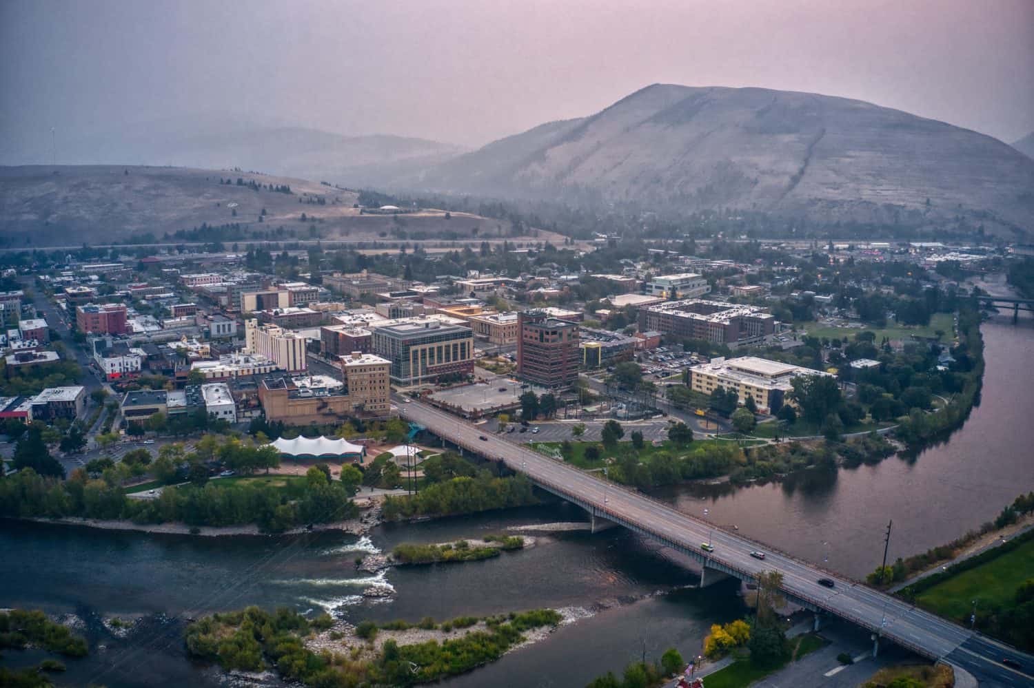 Aerial View of Missoula, Montana on a Hazy Morning
