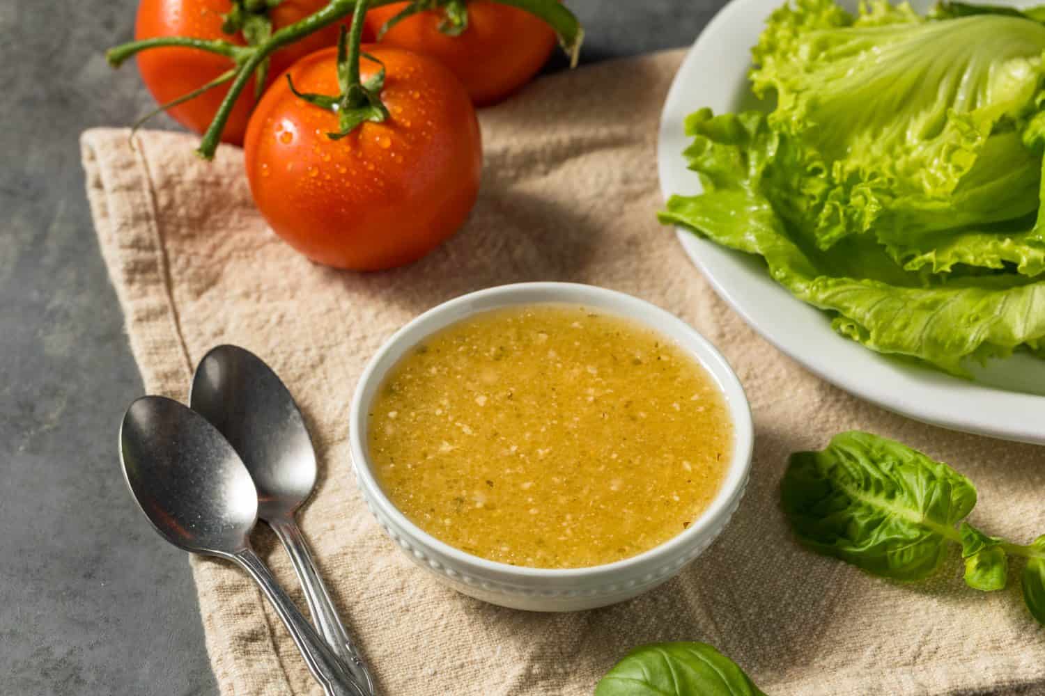 Organic Homemade Italian Salad Dressing with Garlic and Oil