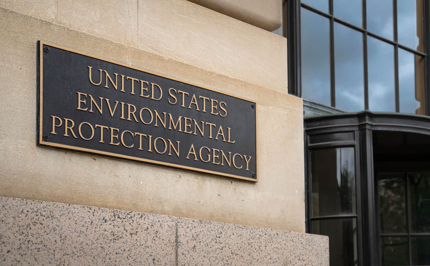 Plaque sign on the outside of the United State Environmental Protection Agency.
