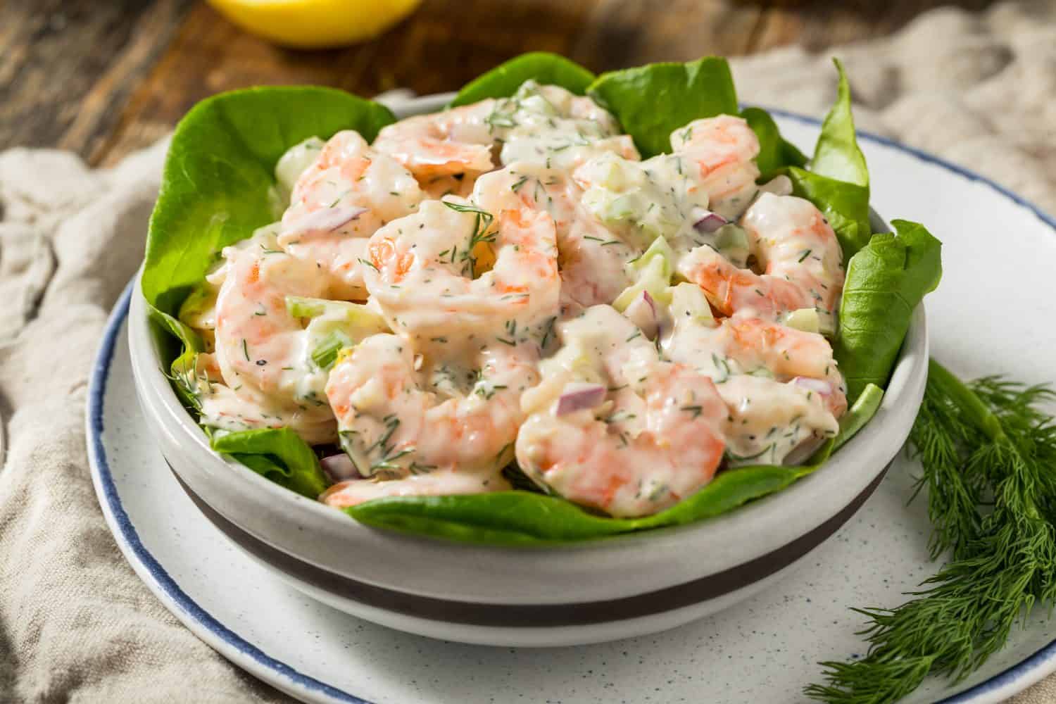 Creamy Homemade Shrimp Salad with Dill and Lettuce