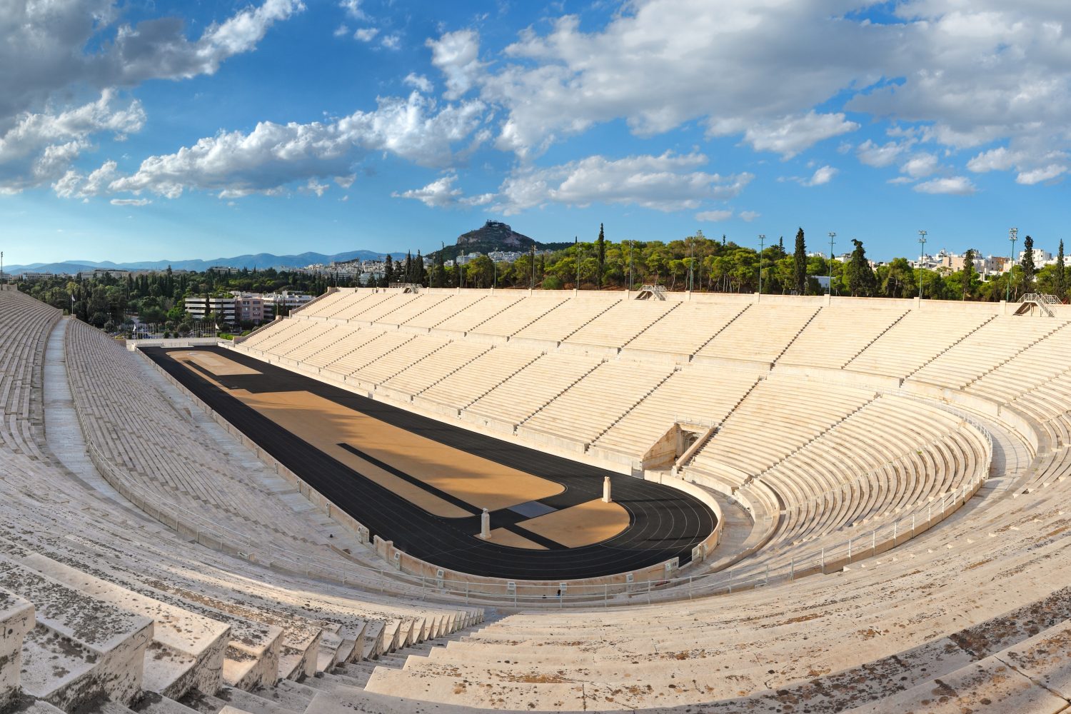 Panathenaic Stadium (329 B.C.) in Athens, hosted the first modern Olympic Games in Greece.