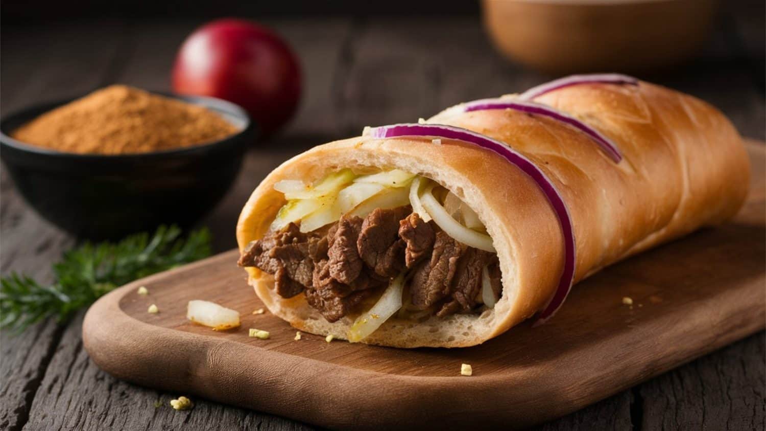 Runza - Nebraska sandwich with beef, cabbage, onions, and seasoning.