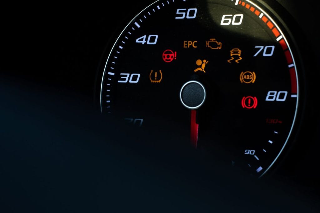 Errors on car dashboard with screen close up view