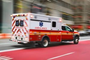ambulance on emergency call in motion blur