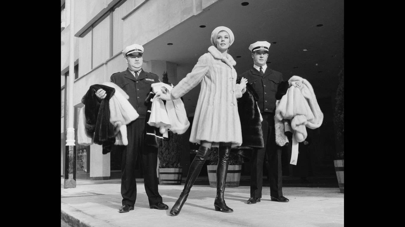 Model Pip Billington in a mink coat