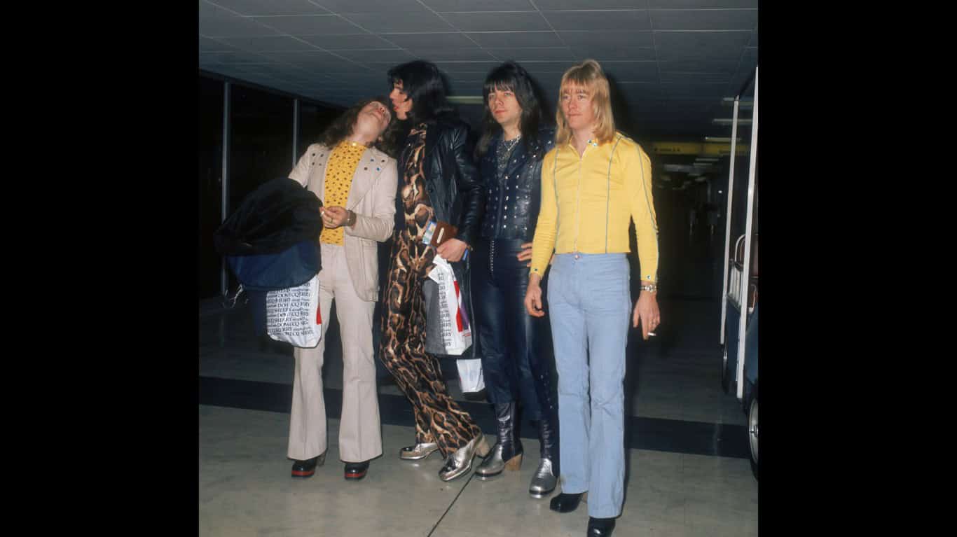 British glam-rock group The Sweet at Heathrow Airport