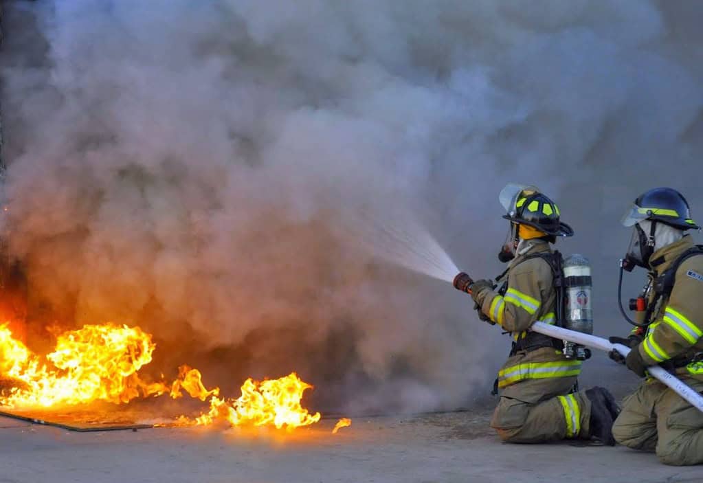 Firefighters attacking a fire