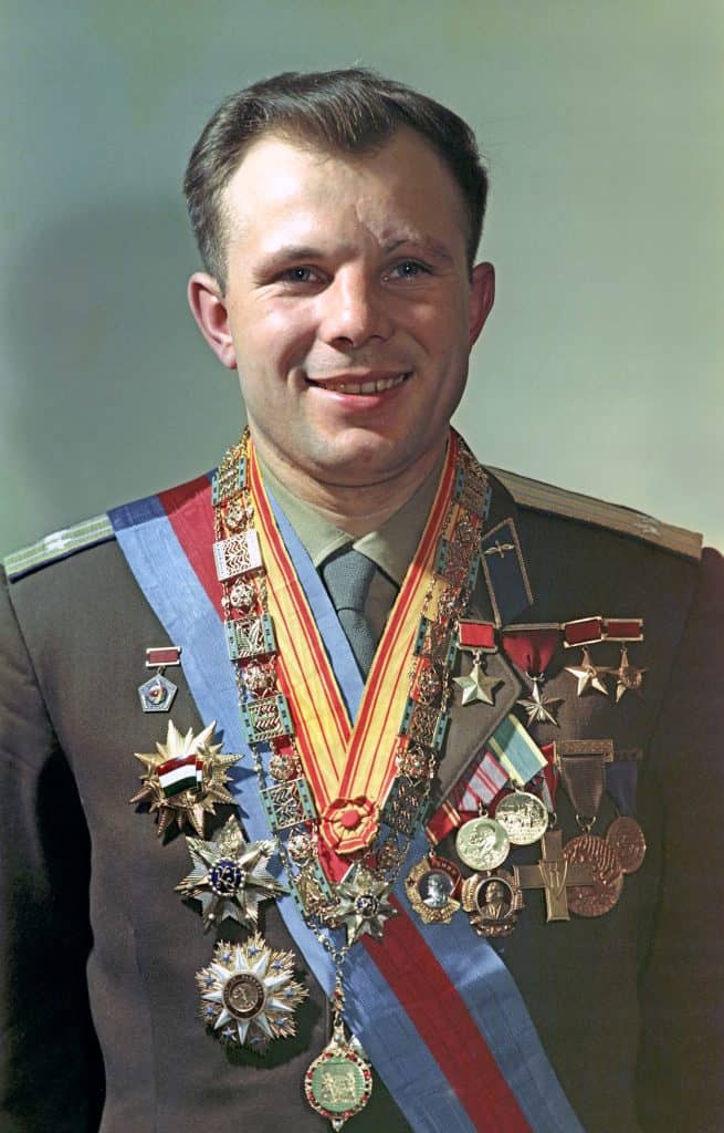 Yuri Gagarin with awards