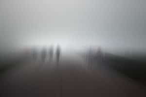 Mysterious creepy blurred group of pe0ple
