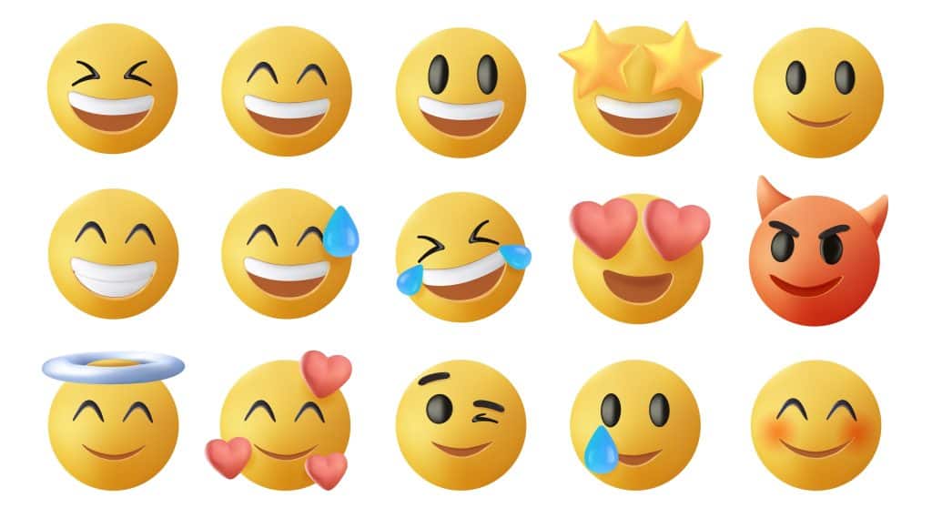 Smiling and Affectionate emojis 3D set. Emoticons big set. Vector icons set. Social media emoji. Emoji faces collection. Funny emoticons faces with facial expressions, UI interface icons