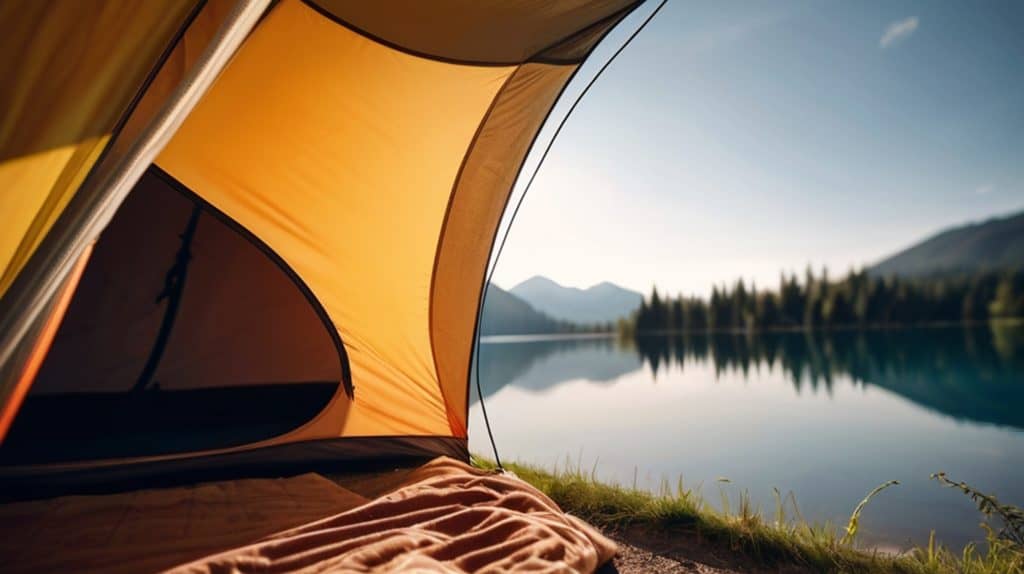 Camp, camping tent on the lake