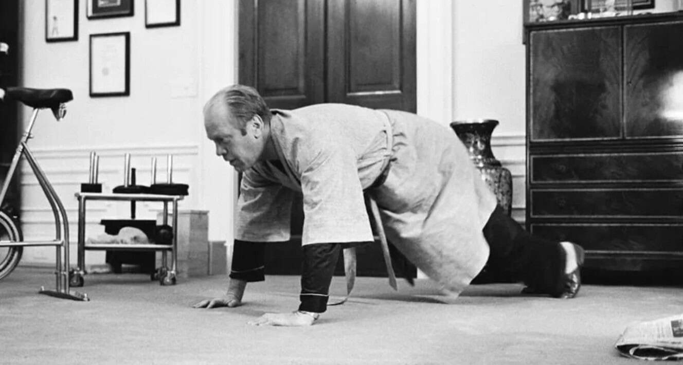 Gerald Practicing Yoga Inside the Whitehouse