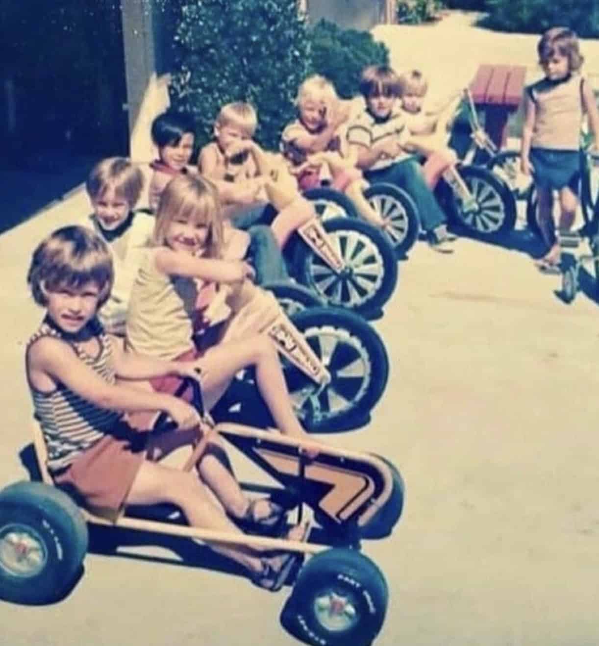 A Line of Kids on Go Karts