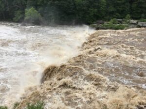Ohiopyle State Park's waterfall in Pennsylvania flooded after a storm.