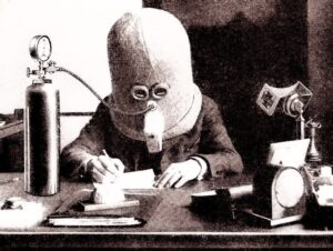 Hugo Gernsback wearing his Isolator -- 1925
