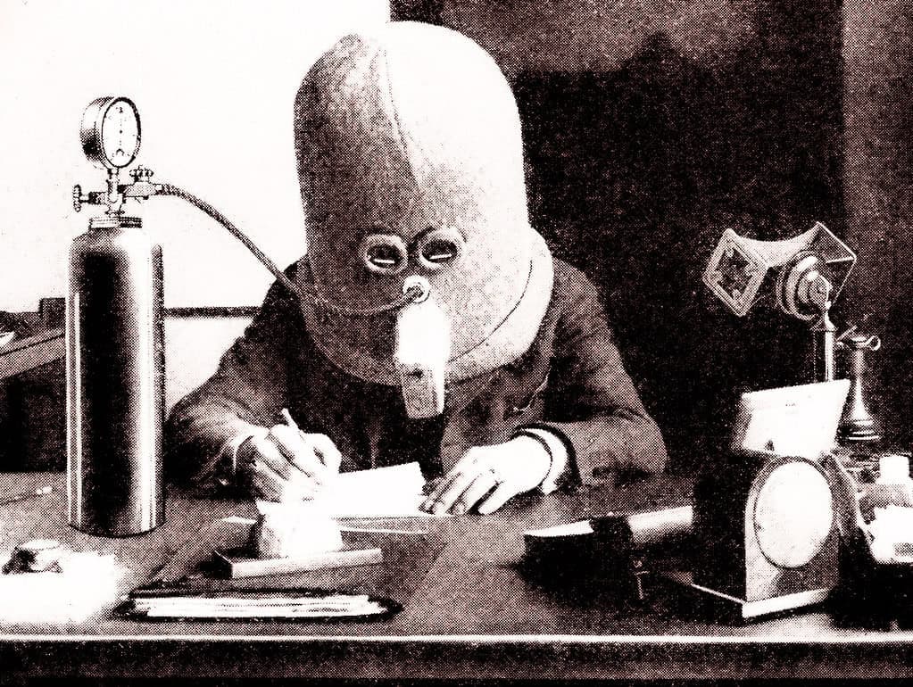 Hugo Gernsback wearing his Isolator -- 1925