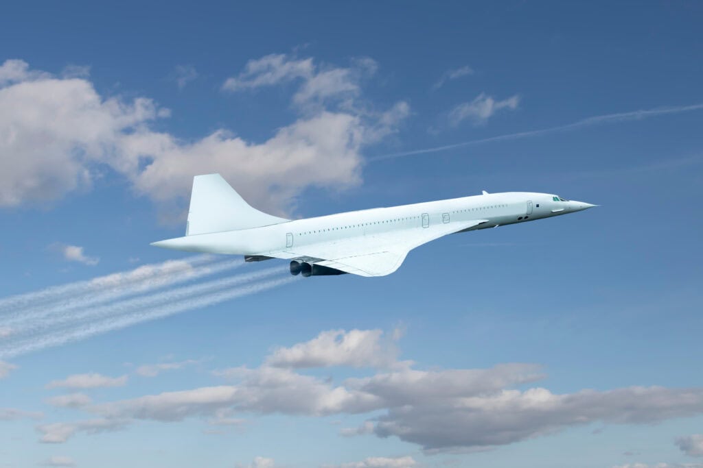 Concorde airplane as representation of generic supersonic plane, symbol of the future of the passenger aviation 