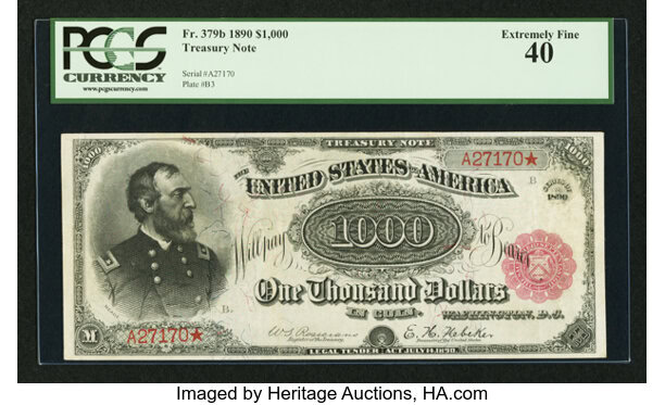 1890 $1,000 Grand Watermelon Treasury Note: $3.29 Million