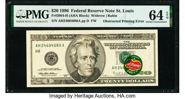 1996 $20 Del Monte Error Note: $396,000