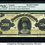 Canada's 1911 $500 Queen Mary Note: $322,000