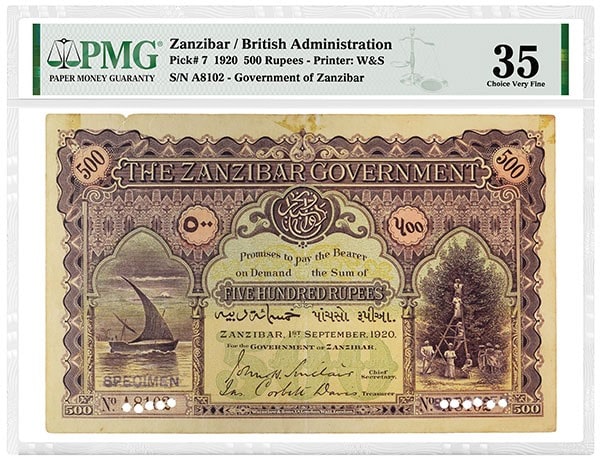 Zanzibar 1920 500 Rupees: $288,000