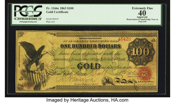 1863 $100 Gold Certificate: $2.115 Million