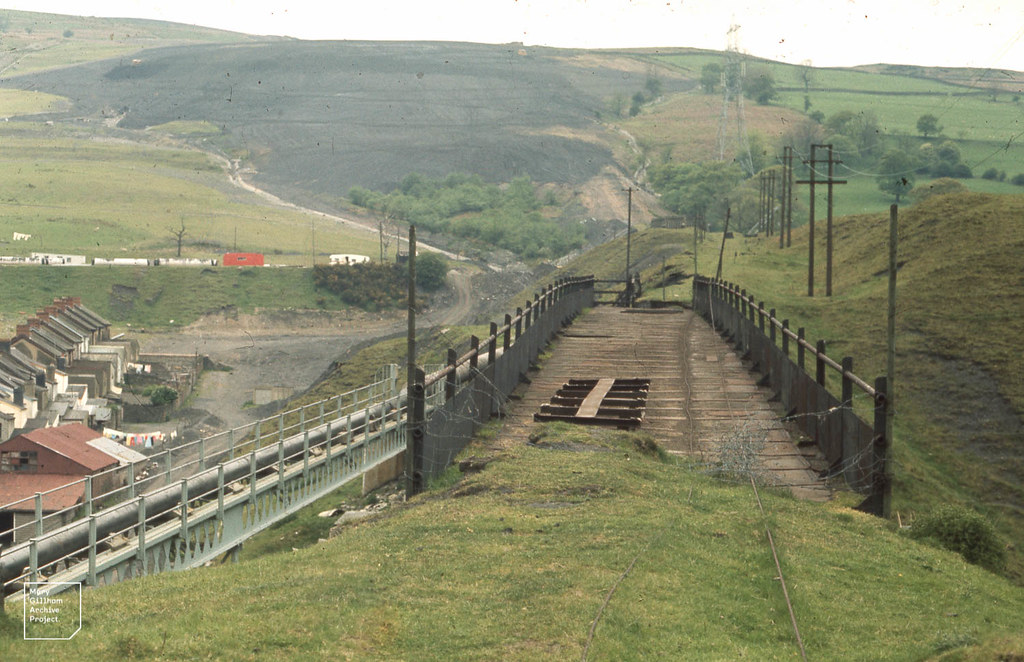 Aberfan fatal tip after levelling but before vegetating. May 1971 Old tramway leading down to east of valley