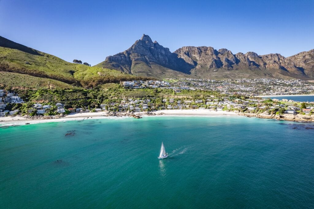 Aerial view of Clifton beach in Cape Town, Western Cape, South Africa