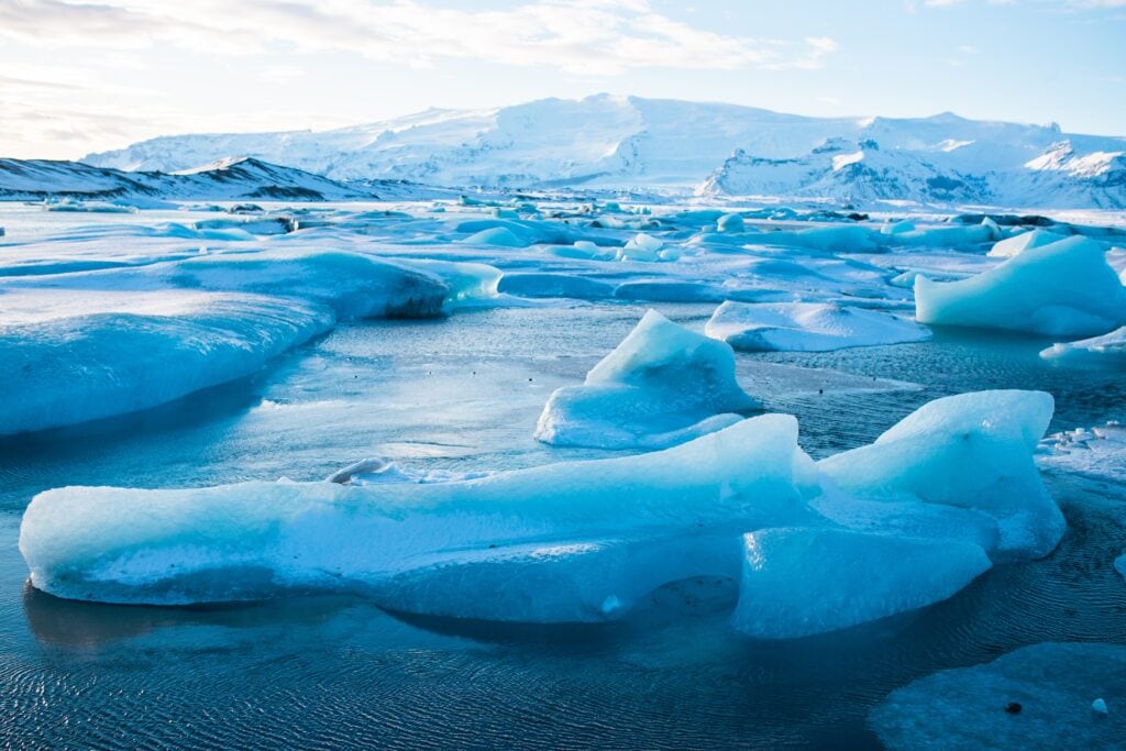 Ice floating on water of Jokulsarlon glacier lagoon, Iceland