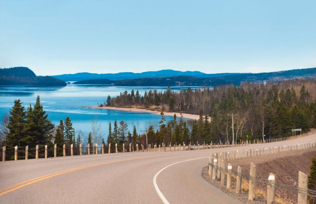 Road trip on Trans-Canada Highway, Lake Superior, Ontario.