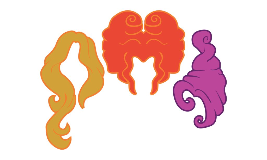 Sanderson Sisters, Hocus Pocus, Witches Hair Style Halloween Vector 
